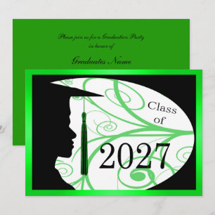 Green & Black Man Silhouette 2027 Graduation Party Invitation