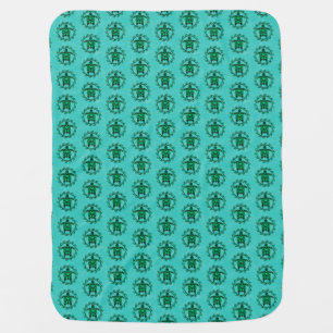Green Black Maori Sun Symbol Tribal Turtles Baby Blanket