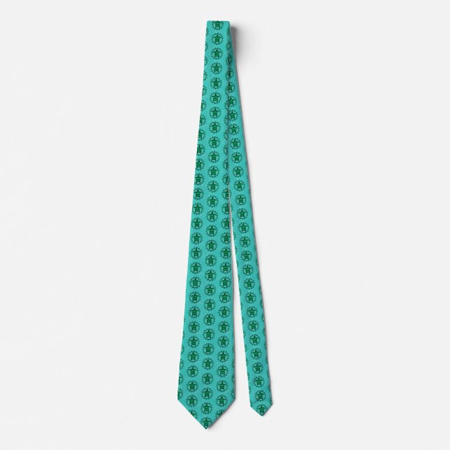 Green Black Maori Sun Symbol Tribal Turtles Neck Tie (Front)