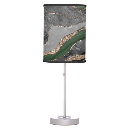 Green Black Marble Agate Gold Glitter Glam 1  Table Lamp