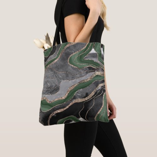 Green Black Marble Agate Gold Glitter Glam 1  Tote Bag