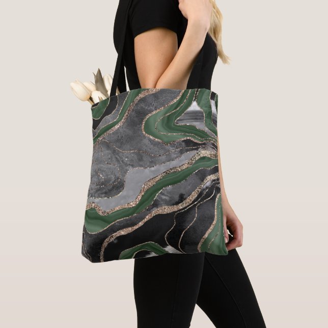 Green Black Marble Agate Gold Glitter Glam #1  Tote Bag (Close Up)