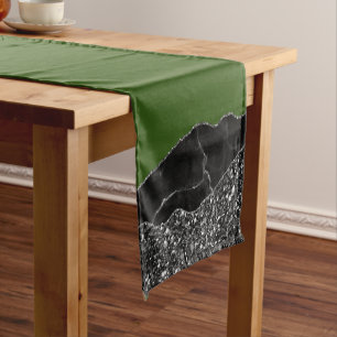 GREEN BLACK MARBLE AGATE Table Runner