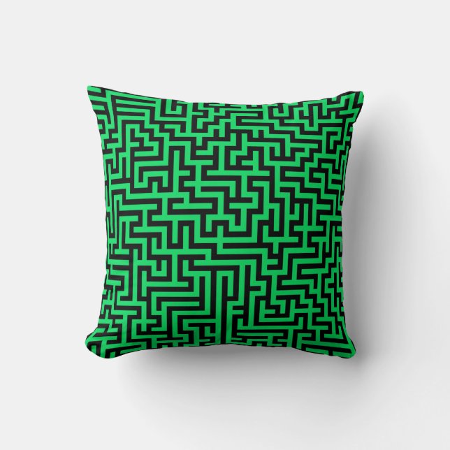 Green Black Maze Lines Throw Pillow (Front)