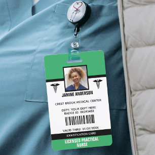 Green & Black Medical Employee Doctor Nurse ID Badge