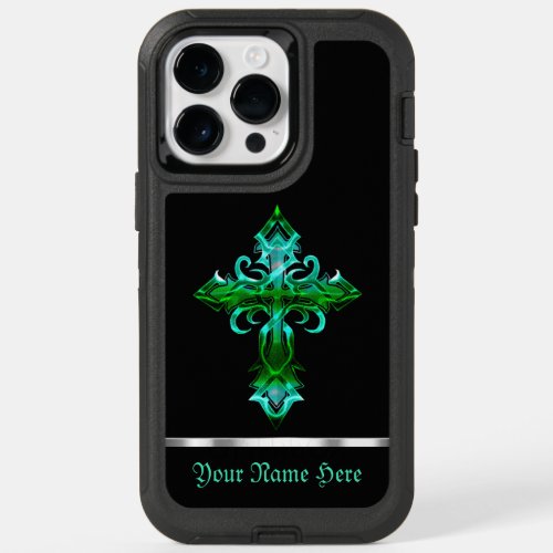 Green Black Medieval Cross iPhone 14 Pro Max Case