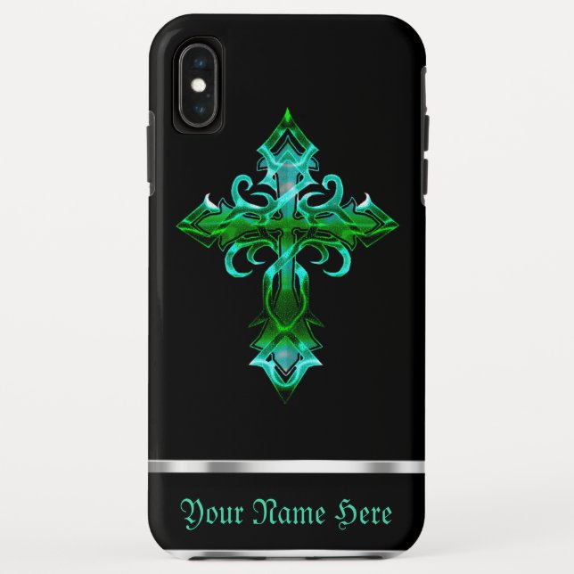 Green Black Medieval Cross iPhone XS Max Case (Back)