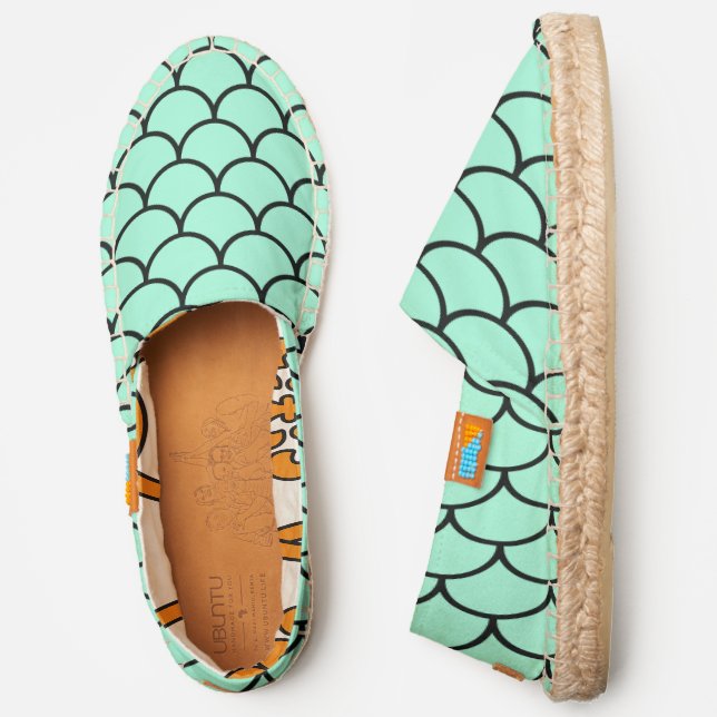GREEN BLACK MERMAID PRINT ESPADRILLE SHOE (Side)