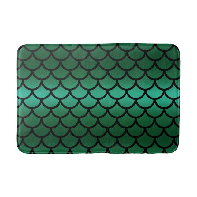 Green & Black Mermaid Scales Fantasy Fish Bath Mat (Front)