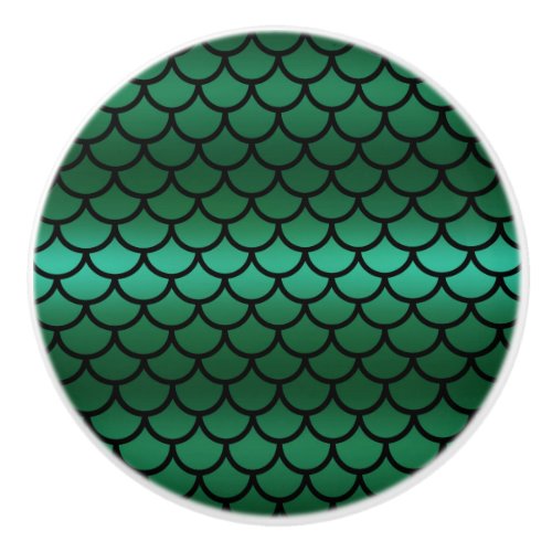 Green  Black Mermaid Scales Fantasy Fish Ceramic Knob