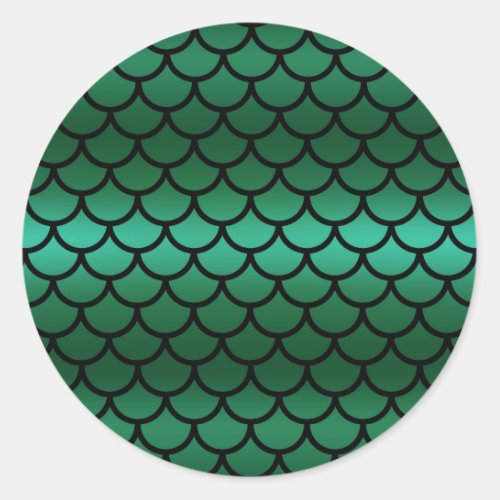 Green  Black Mermaid Scales Fantasy Fish Classic Round Sticker