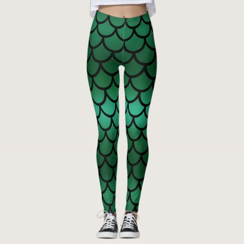 Green  Black Mermaid Scales Fantasy Fish Leggings