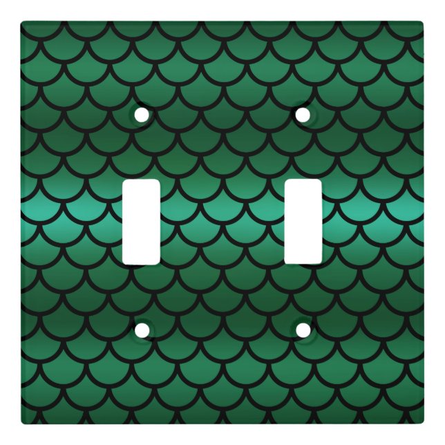 Green & Black Mermaid Scales Fantasy Fish Light Switch Cover (Front)
