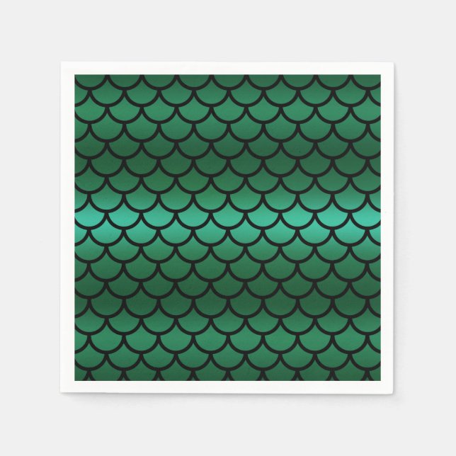 Green & Black Mermaid Scales Fantasy Fish Napkins (Front)