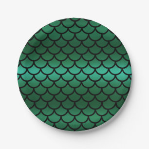 Green & Black Mermaid Scales Fantasy Fish Paper Plates