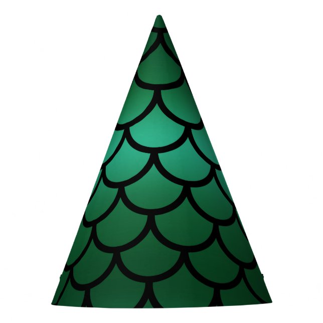 Green & Black Mermaid Scales Fantasy Fish Party Hat (Front)