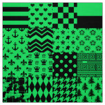 Green Black Mixed Patterns Patchwork Design  Fabric