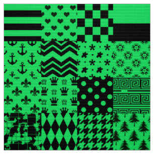 Green Black Mixed Patterns Patchwork Design  Fabric