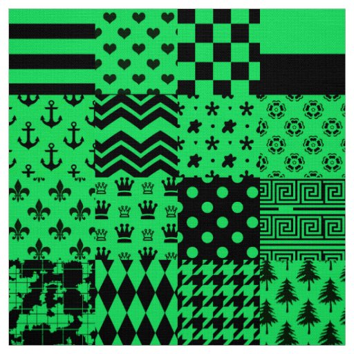 Green Black Mixed Patterns Patchwork Design  Fabric
