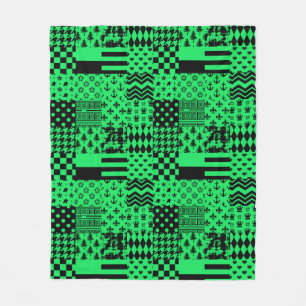 Green Black Mixed Patterns Patchwork Design Fleece Blanket
