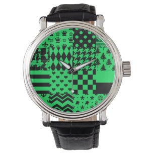 Green Black Mixed Patterns Patchwork Design  Watch