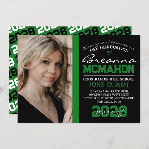 Green  Black Modern Graduation Photo Announcement