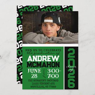 Green & Black Modern Graduation Photo Invitation
