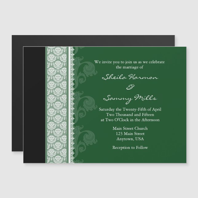 Green Black Modern Magnetic Wedding Invitation (Front/Back)