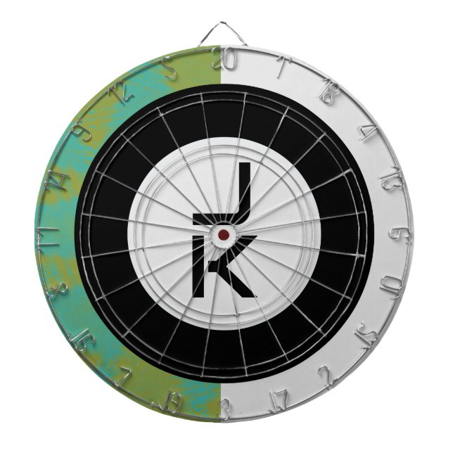 Green Black Monogram Personalized Dart Board (Front)