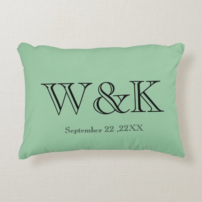 Green & black monogram wedding keepsake  accent pillow (Front)