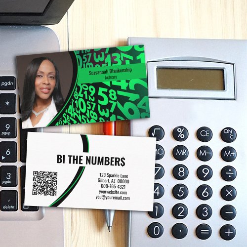 Green Black Numbers Custom Photo QR Code Business Card