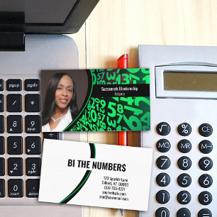 Green Black Numbers Custom Professional Photo Business Card