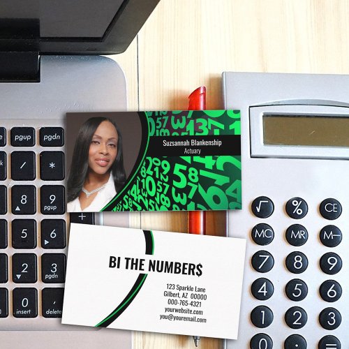 Green Black Numbers Custom Professional Photo  Business Card
