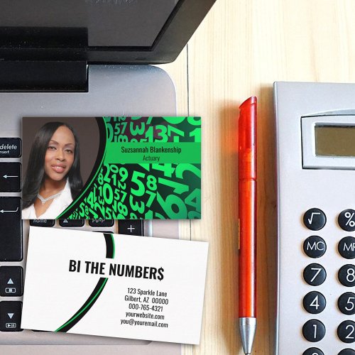 Green Black Numbers Custom Professional Photo  Business Card