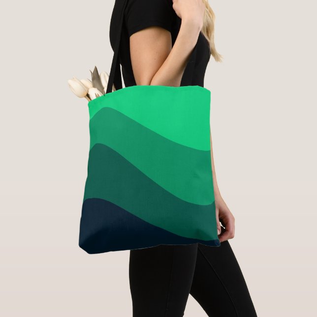 Green Black Ombre Wave pattern Tote Bag (Close Up)