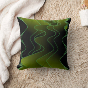 Green & Black Optic Waves Throw Pillow