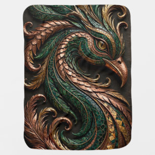 Green Black Orange Mosaic Phoenix 3D Baby Blanket