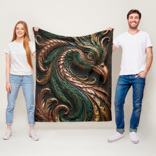 Green Black Orange Mosaic Phoenix 3D Fleece Blanket