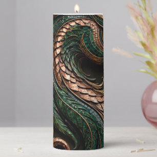 Green Black Orange Mosaic Phoenix 3D Pillar Candle