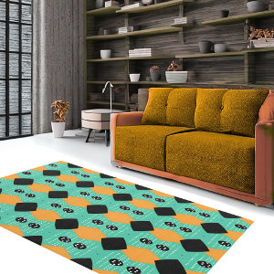 Green Black Orange White Dots Rug