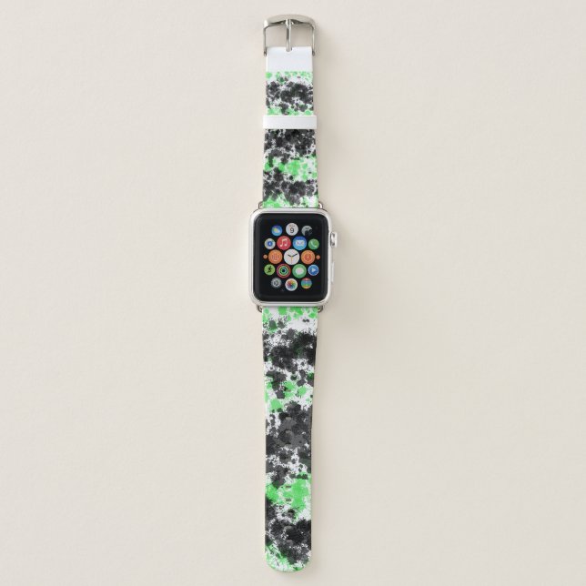 Green Black Paint Splat Apple Watch Leather Band (Front)