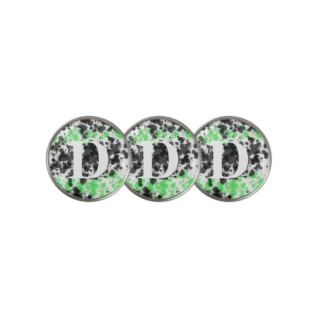 Green Black Paint Splat Monogram Golf Ball Markers (3 Up)
