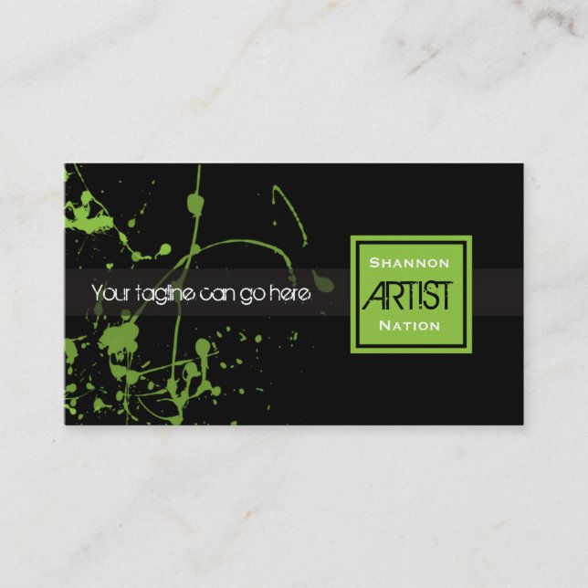 Green & Black Paint Splatter Urban Business Card (Front)