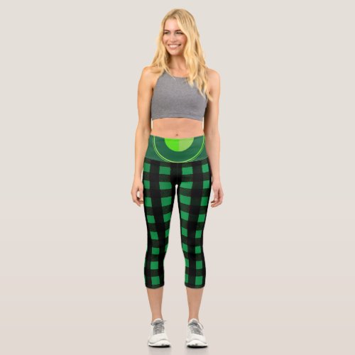 Green Black pattern new style High Waisted Capris