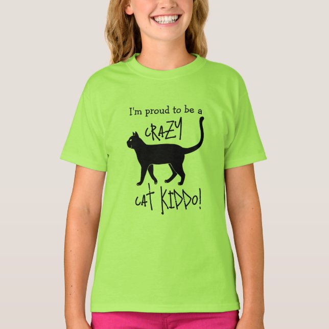 Green Black Personalized Crazy Cat Kiddo T-Shirt (Front)