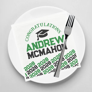 Green & Black Personalized Graduation Party Paper Napkins