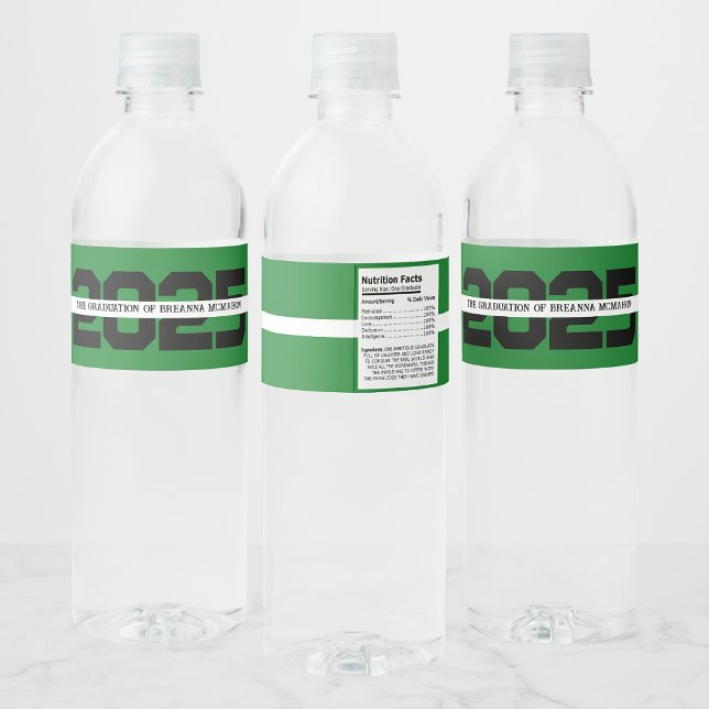 Green & Black Personalized Graduation Water Bottle Label (Creator Uploaded)