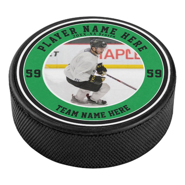 Green Black Personalized Photo | Custom Team Ice Hockey Puck (3/4)