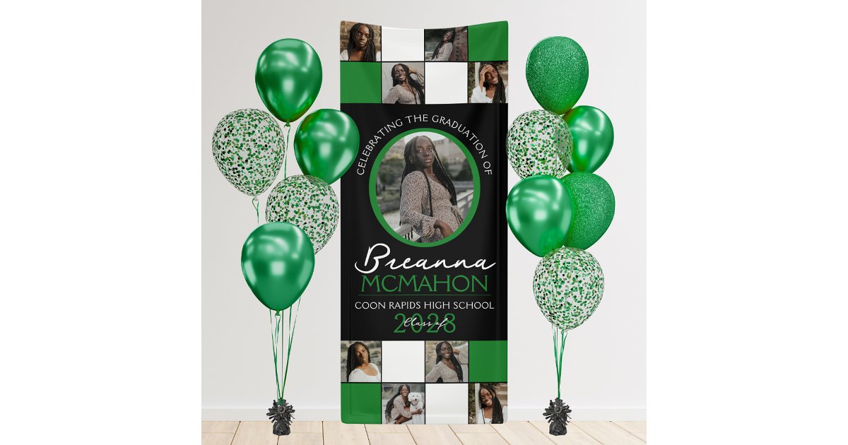 Green & Black Photo Collage Graduation Vinyl Banner | Zazzle