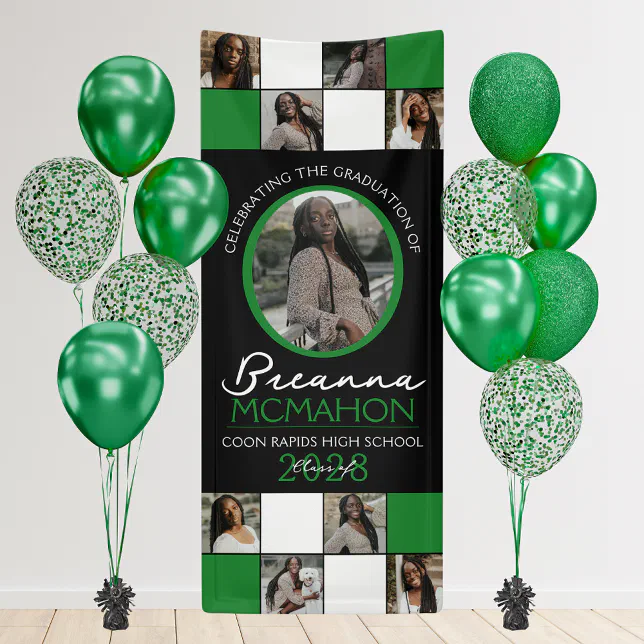 Green & Black Photo Collage Graduation Vinyl Banner | Zazzle